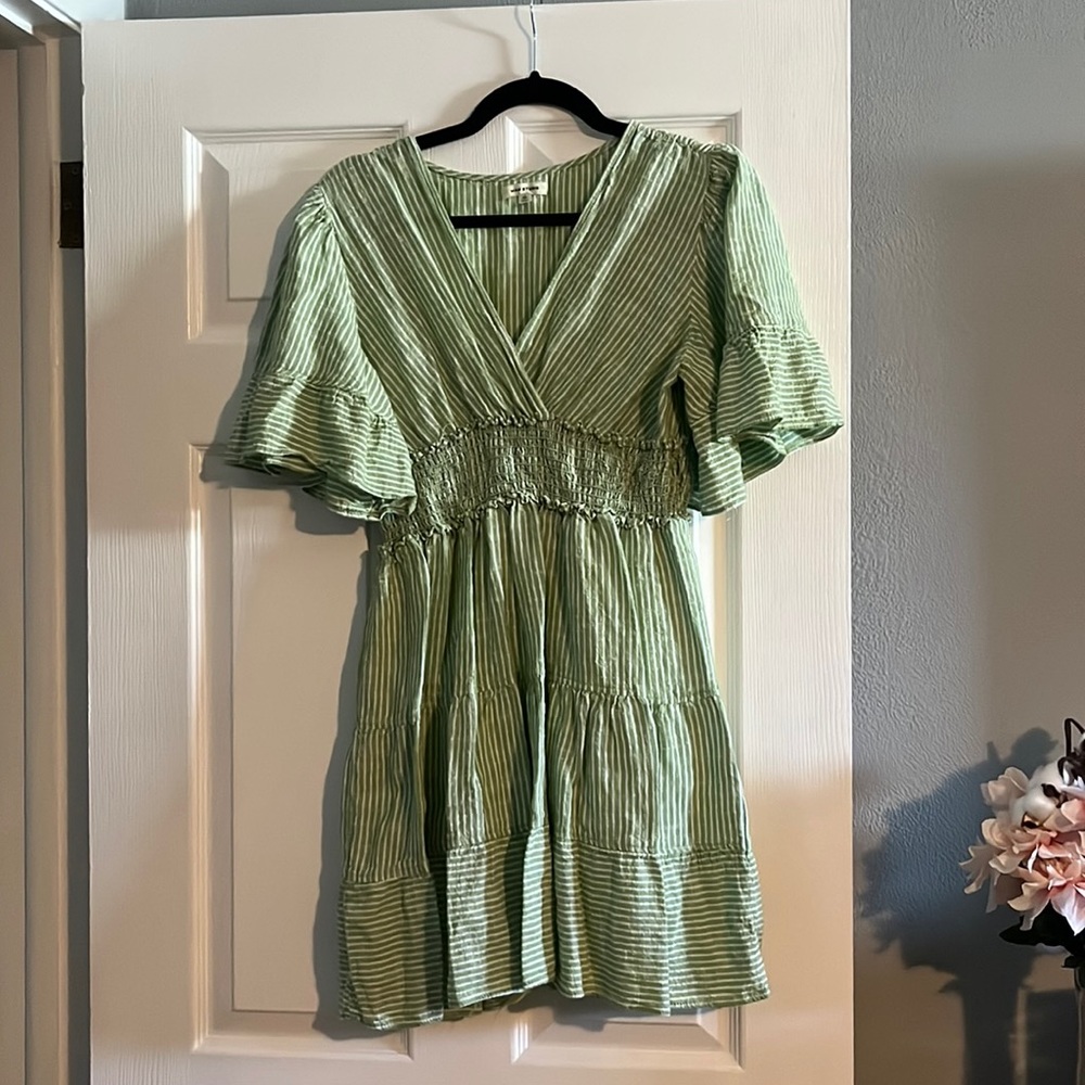 Adorable green and white pinstripe sundress